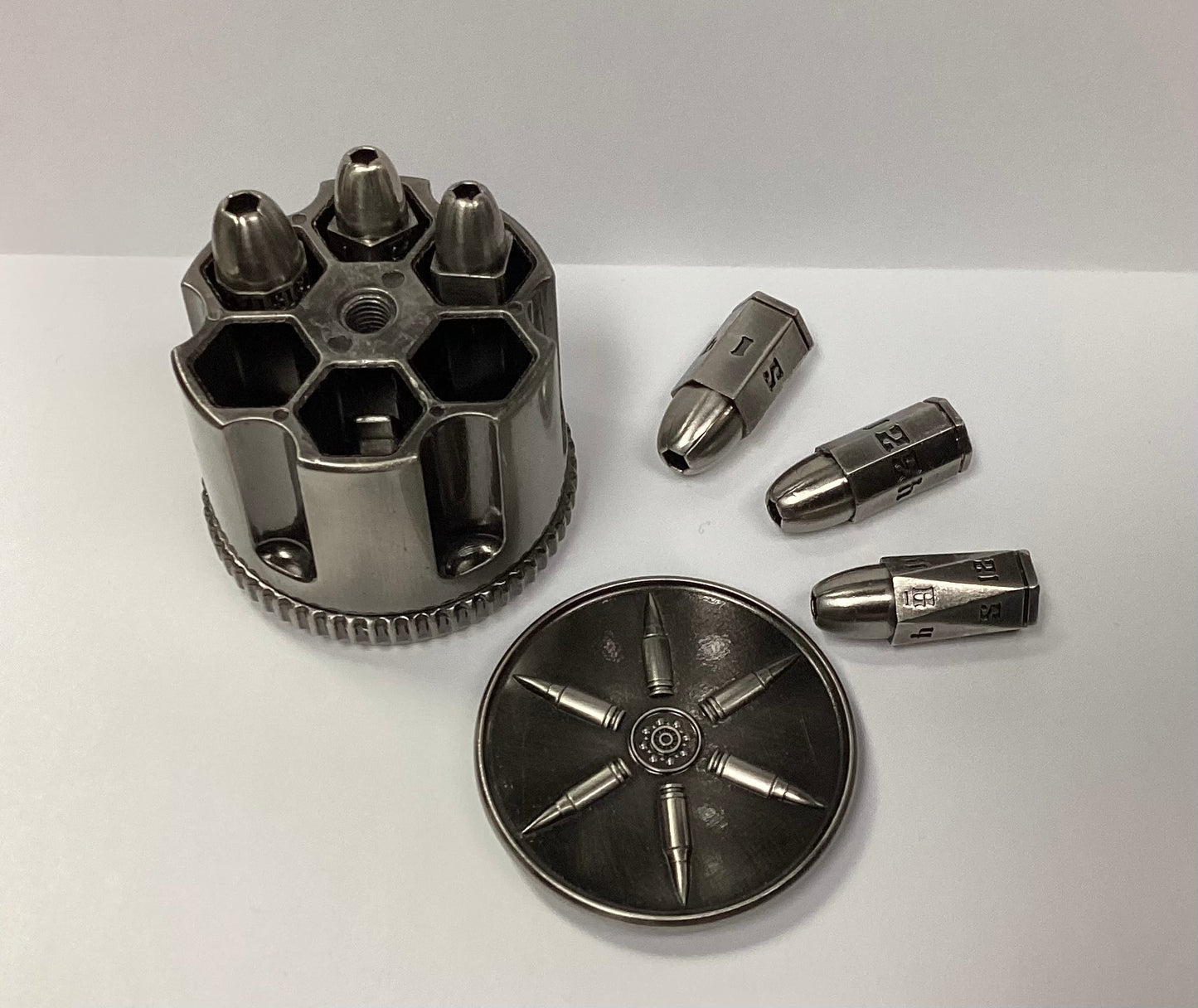 Revolver Spinning 7-Set Metal Dice - Brushed Nickel