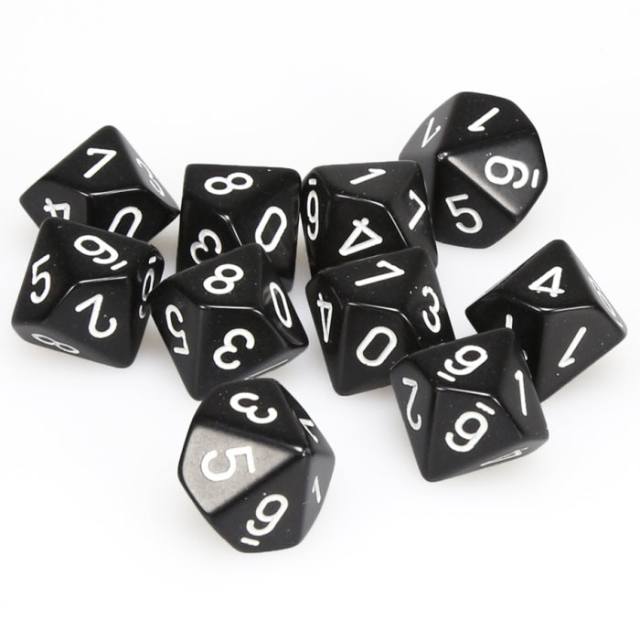 Dice: Chessex d10 Clamshell Black with White Numbers (Set of 10)