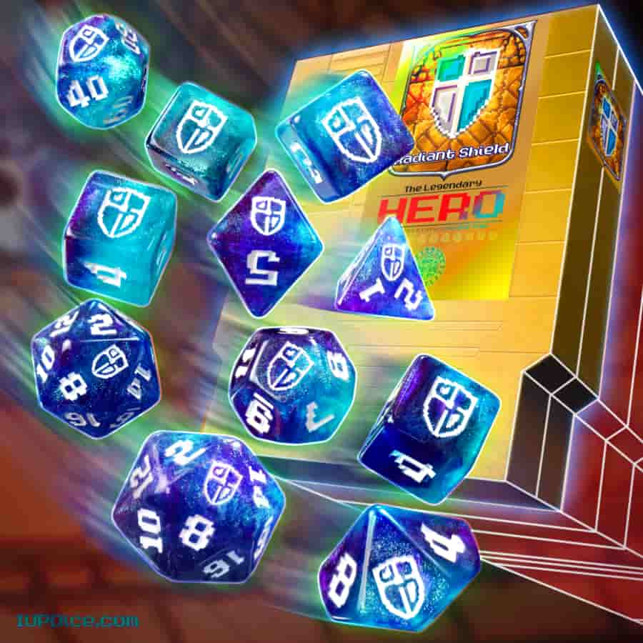 ONE-UP DICE: POLYHEDRAL CARTRIDGE 7CT SETS: RADIANT SHIELD
