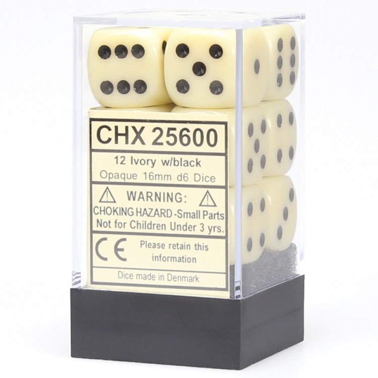 d6 Cube 16mm Ivory/Black (12)