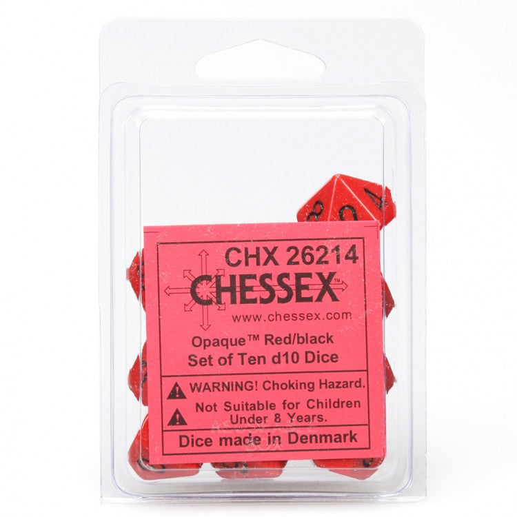 Dice Chessex d10 Clamshell Opaque Red/Black (10)