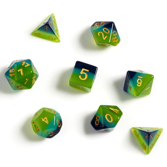 7-Set Translucent Resin Green and Blue with Gold