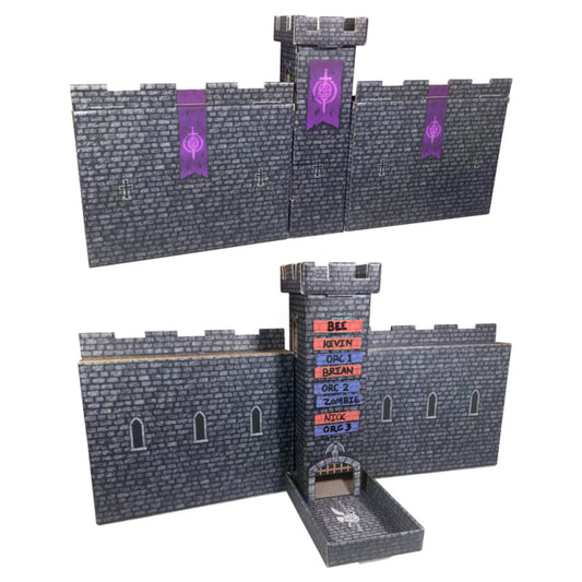 Dark Castle Dice Tower with Castle Walls and Magnetic Turn Tracker Drak Gray