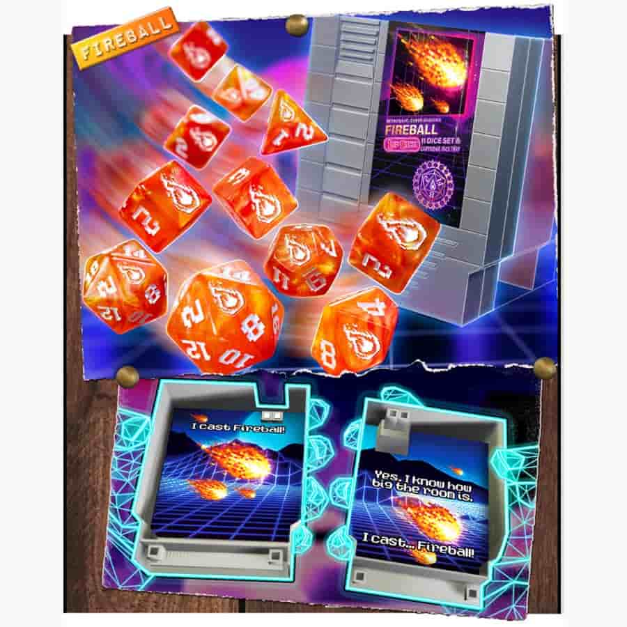 ONE-UP DICE: POLYHEDRAL CARTRIDGE 7CT SETS: FIREBALL