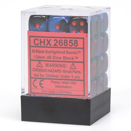 d6 Cube 12mm Gemini Black Starlight and Red (36)