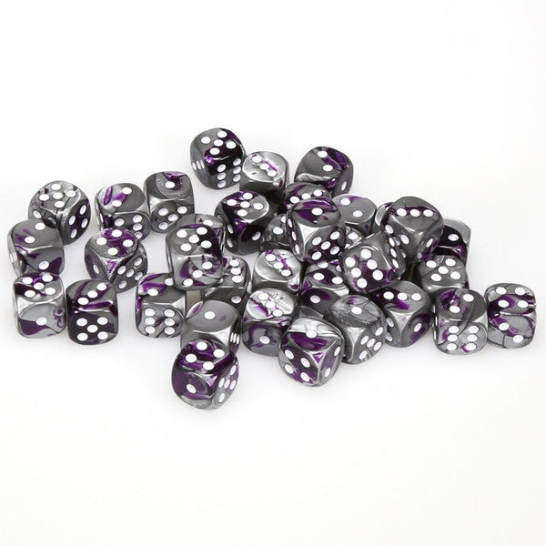 d6 Cube 12mm Gemini Purple and Steel with White (36)