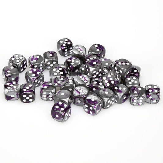 d6 Cube 12mm Gemini Purple and Steel with White (36)