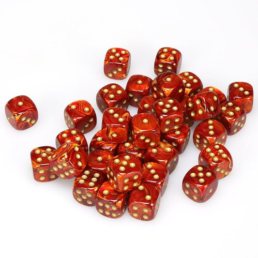d6 Cube 12mm Scarab Scarlet with Gold (36)