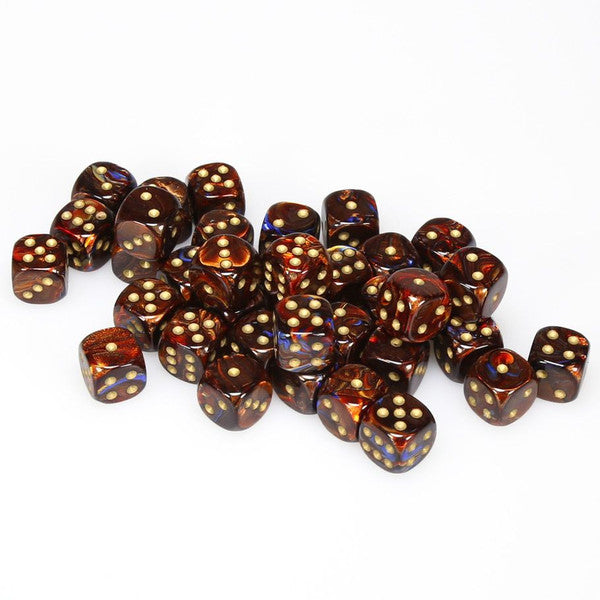 d6 Cube 12mm Scarab Blue Blood with Gold (36)