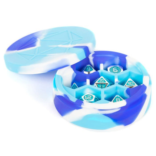 Dice Case: Silicone Round Blue, White, and Light Blue