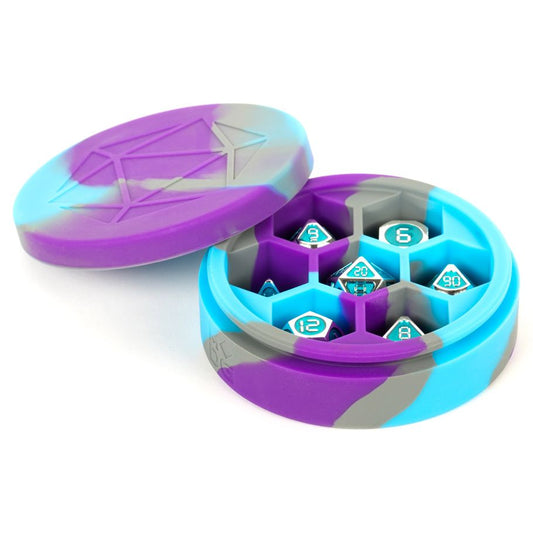 Dice Case: Silicone Round Purple, Gray, and Light Blue