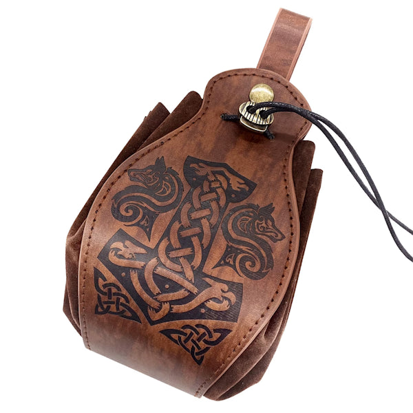Wolf Hammer Leather Dice Bag - BROWN