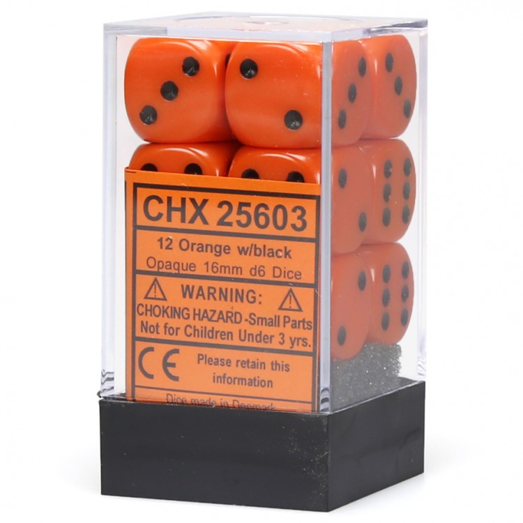 d6 Cube 16mm Orange/Black (12)