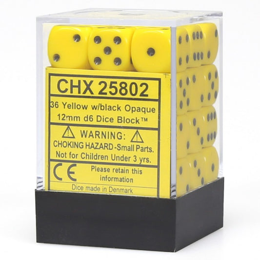 d6 Cube 12mm Opaque Yellow/Black (36)