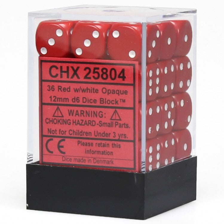d6 Cube 12mm Opaque Red/White (36)