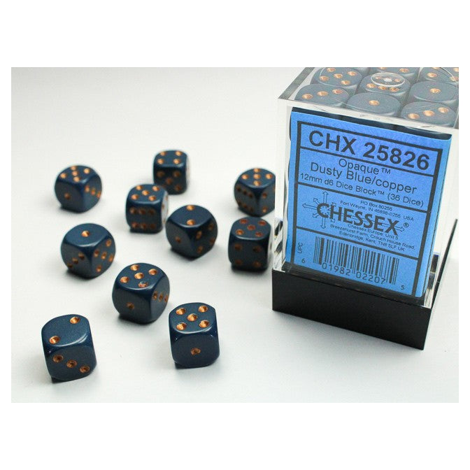 d6 Cube 12mm Opaque Dusty-Blue/Copper (36)