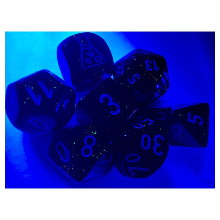 7-Set Tube Lab Dice Borealis Blood Orange with White Numbers (Glow in the Dark)