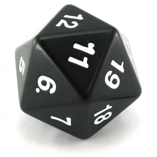 d20 Single 55mm Countdown opaque Black with white numbers