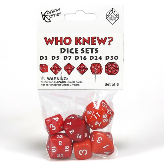 Who Knew? Dice Set Red/White